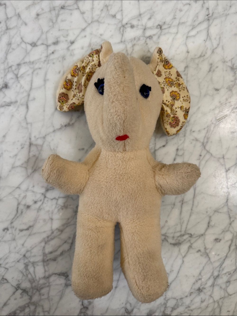 1950’s Beige Elephant Plush with Floral Patterned Ears A & L Novelty